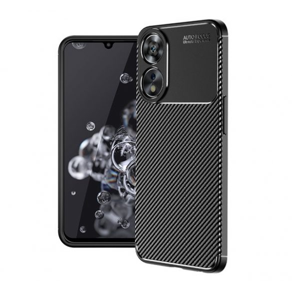 Husă silicon pentru telefon (rezistent la impact mediu, bubble heel, model de carbon) negru Oppo A78 5G