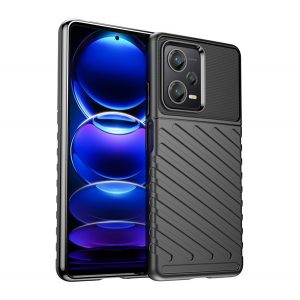 Protector de telefon din silicon (rezistenta medie la impact, cu dungi, model convex) NEGRU Xiaomi Redmi Note 12 Pro Plus