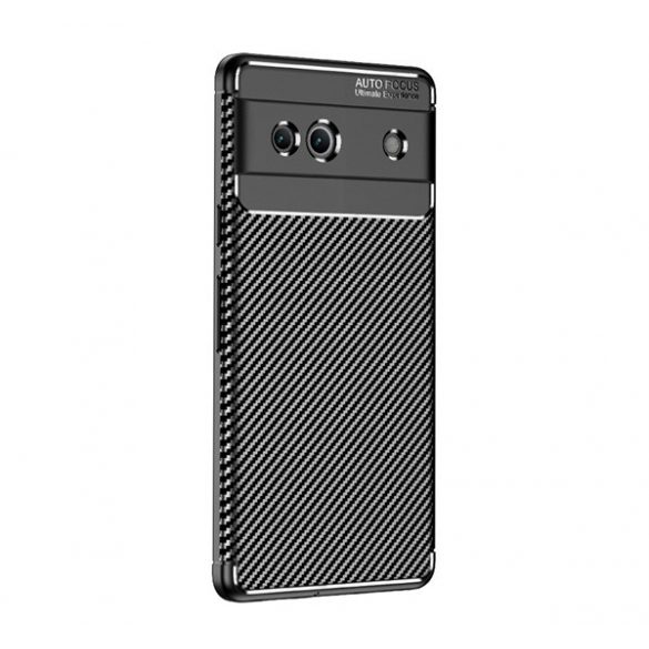 Protectie din silicon pentru telefon (rezistenta medie la impact, colt cu perna de aer, model carbon) NEGRU Google Pixel 7a