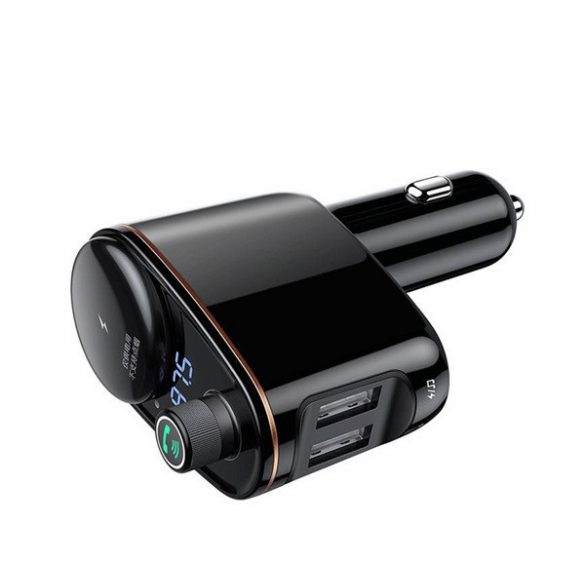 BASEUS transmițător FM bluetooth încărcător auto brichetă + 2 prize USB (v4.2, 3.4A) NEGRU