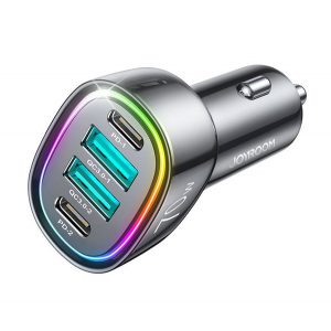 Încărcător auto JOYROOM 2 USB+2 prize de tip C (70W, încărcător rapid PD 3.0) NEGRU