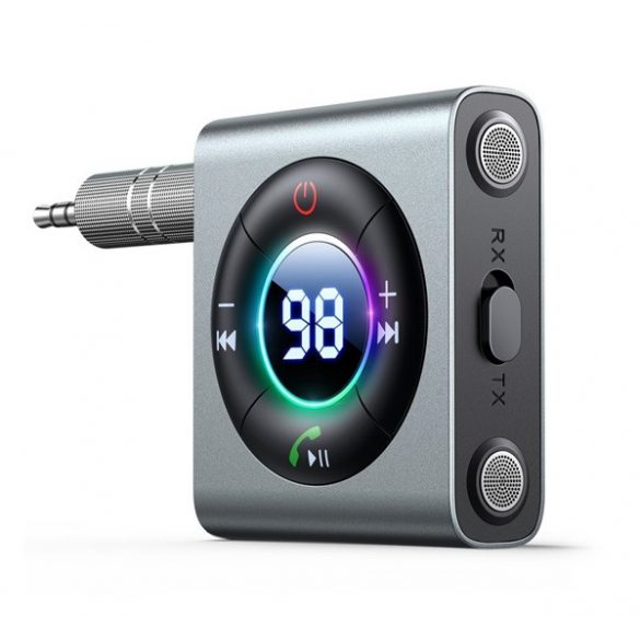 Emițător FM bluetooth JOYROOM Mufă jack de 3,5 mm (v5.3, 300mAh, AUX, cititor de carduri microSD) GRI