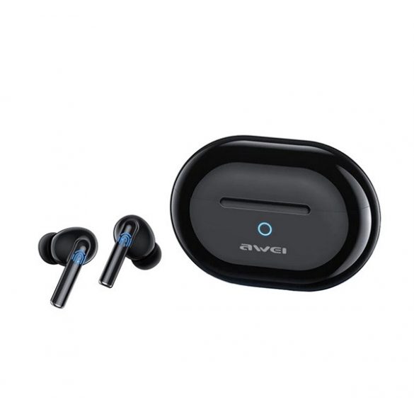 Căști bluetooth AWEI T61 STEREO (v5.3, TWS, microfon, filtru de zgomot, IPX6 rezistent la apă + carcasă de încărcare) NEGRU