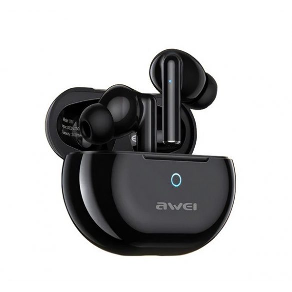 Căști bluetooth AWEI T61 STEREO (v5.3, TWS, microfon, filtru de zgomot, IPX6 rezistent la apă + carcasă de încărcare) NEGRU