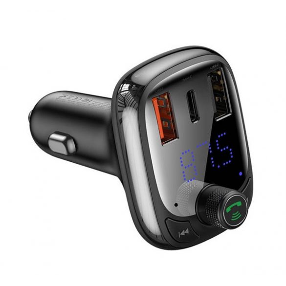 Încărcător auto cu transmițător FM bluetooth BASEUS cu 2 prize USB+Type-C (36W, încărcător rapid PD 4.0, cititor de carduri microSD) NEGRU