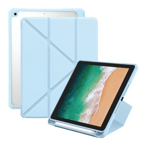 Husă BASEUS MINIMALIST în picioare, efect piele (FLIP activ, deschidere laterală, TRIFOLD, suport birou, suport creion) ALBASTRU DESCHIS Apple IPAD Pro 9.7