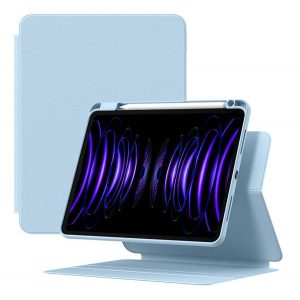 Husă BASEUS MINIMALIST în picioare, efect piele (FLIP activ, magnetic, TRIFOLD, suport desktop, suport creion) ALBASTRU DESCHIS Apple IPAD Pro 12.9 (2022), IPAD Pro 12.9 (2021)