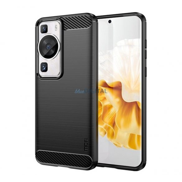 Protector de telefon din silicon MOFI (rezistenta medie la impact, colt cu perna de aer, periat, model carbon) NEGRU Huawei P60 Pro