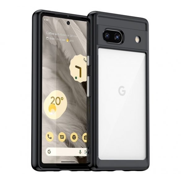 Protecție din plastic pentru telefon (cadru din silicon, rezistent la impact mediu, spate transparent) negru Google Pixel 7a