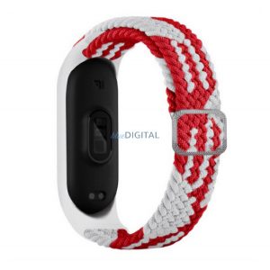 Curea de schimb (dimensiune personalizată, textil, model țesut) ALB/ROȘU Xiaomi MI Band 3, Xiaomi MI Band 4