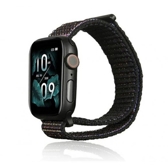 Curea de schimb (dimensiune personalizată, mică, nailon, Velcro, respirabilă) NEGRU Apple Watch Series 1 38mm, Apple Watch Series 2 38mm, Apple Watch Series 3 38mm, Apple Watch Series 4 40mm, Apple Watch Series 5 40mm, Apple Watch Series 6 40mm , Ap