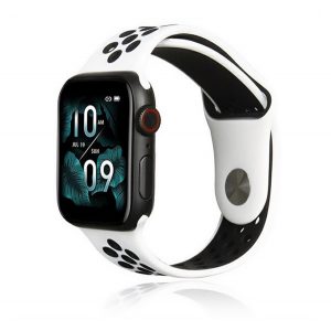 Curea de schimb (dimensiune personalizată, mare, silicon, perforată, respirabilă) ALB/NEGRU Apple Watch Series 1 42mm, Apple Watch Series 2 42mm, Apple Watch Series 3 42mm, Apple Watch Series 4 44mm, Apple Watch Series 6 44mm, Apple Watch Series 5 4