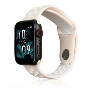 Curea de schimb (dimensiune personalizată, mare, silicon, perforată, respirabilă) ROZ Apple Watch Series 1 42mm, Apple Watch Series 2 42mm, Apple Watch Series 3 42mm, Apple Watch Series 4 44mm, Apple Watch Series 5 44mm, Apple Watch Series 6 44mm , 