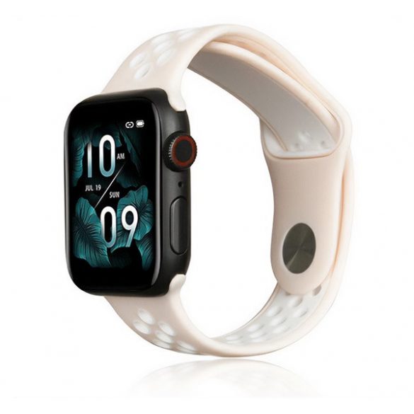 Curea de schimb (dimensiune personalizată, mare, silicon, perforată, respirabilă) ROZ Apple Watch Series 1 42mm, Apple Watch Series 2 42mm, Apple Watch Series 3 42mm, Apple Watch Series 4 44mm, Apple Watch Series 5 44mm, Apple Watch Series 6 44mm , 