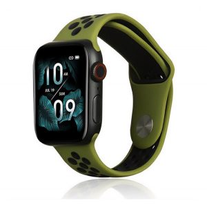 Curea de schimb (dimensiune personalizată, mare, silicon, perforată, respirabilă) VERDE ÎNCHIS/NEGRU Apple Watch Series 1 42mm, Apple Watch Series 2 42mm, Apple Watch Series 3 42mm, Apple Watch Series 4 44mm, Apple Watch Series 5 44mm, Apple Watch S