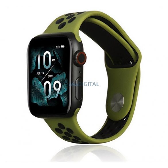 Curea de schimb (dimensiune personalizată, mică, silicon, perforată, respirabilă) VERDE ÎNCHIS/NEGRU Apple Watch Series 2 38mm, Apple Watch Series 3 38mm, Apple Watch Series 4 40mm, Apple Watch Series 5 40mm, Apple Watch Series 6 40mm, Apple Watch S