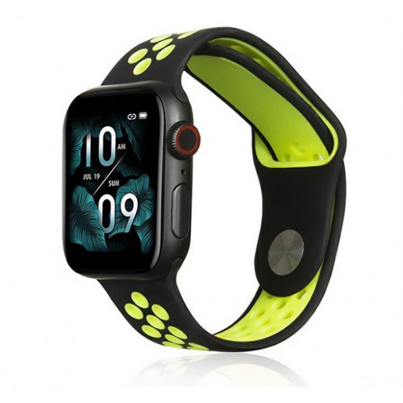 Curea de schimb (dimensiune personalizată, mare, silicon, perforată, respirabilă) VERDE DESCHIS/NEGRU Apple Watch Series 1 42mm, Apple Watch Series 2 42mm, Apple Watch Series 3 42mm, Apple Watch Series 4 44mm, Apple Watch Series 5 44mm, Apple Watch 