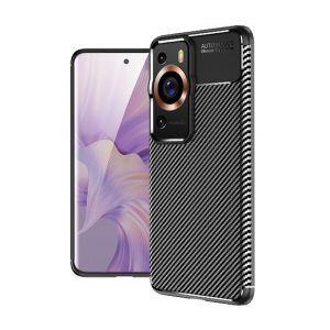 Husă silicon pentru telefon (rezistent la impact mediu, bubble heel, model de carbon) negru Huawei P60 Pro