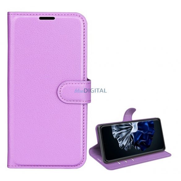 Husă în picioare, efect piele (FLIP, deschidere laterală, funcție de suport pentru birou, premium) PURPLE Huawei P60 Pro