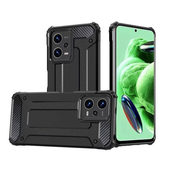 Protector de telefon din plastic Defender (rezistenta la impact mediu, colt cu perna de aer, interior din silicon, efect metalic) NEGRU Xiaomi Redmi Note 12 5G