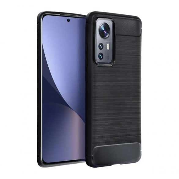 Husă silicon pentru telefon (rezistent la impact mediu, călcâi pernă de aer, model de carbon periat) negru Xiaomi Redmi Note 12S