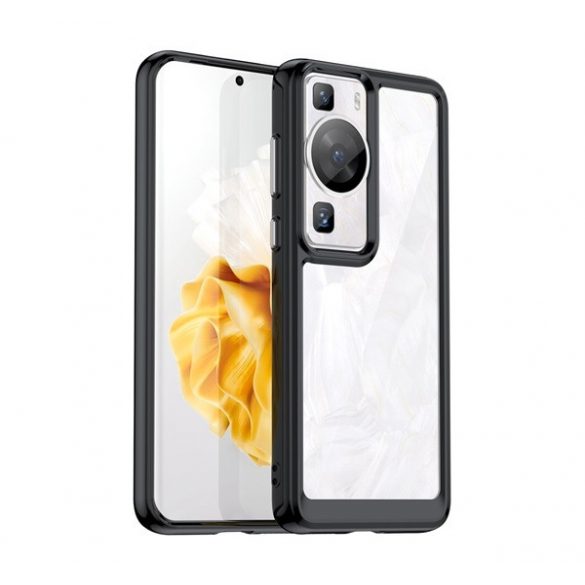 Protectie telefon din plastic (cadru silicon, rezistenta medie la impact, spate transparent) NEGRU Huawei P60 Pro