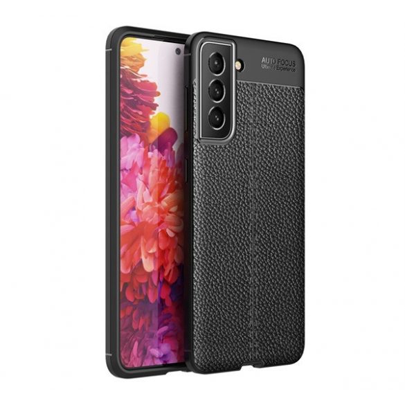 Husă silicon pentru telefon (rezistent la impact mediu, efect de piele, model de cusături) negru Samsung Galaxy S21 FE (SM-G990)