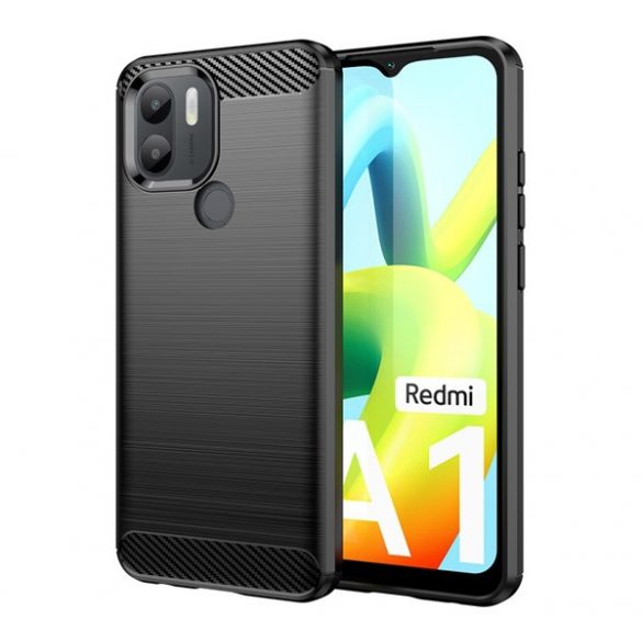 Protector de telefon din silicon (rezistenta la impact mediu, colt cu perna de aer, periat, model carbon) NEGRU Xiaomi Redmi A2 Plus