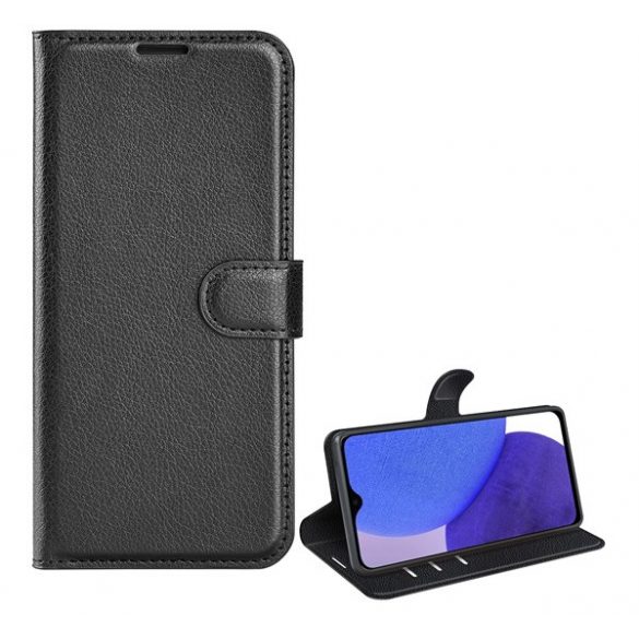 Carcasa in picioare, efect piele (FLIP, deschidere laterala, functie suport desktop, premium) NEGRU Xiaomi Redmi A2 Plus