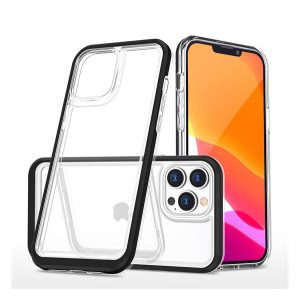 Protectie din silicon pentru telefon (rezistenta la impact mediu, cadru din plastic, spate acrilic, protectie pentru camera) NEGRU Apple iPhone 14 Pro