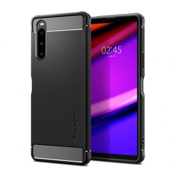 SPIGEN RUGGED ARMOR Husă silicon pentru telefon (impact mediu rezistent, bubble heel, model de carbon) negru Sony Xperia 10 V (XQ-DC54)