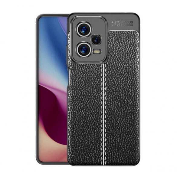 Protector de telefon din silicon (rezistenta la impact mediu, efect piele, model de cusaturi) NEGRU Xiaomi Redmi Note 12 Pro