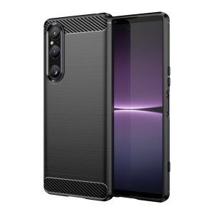 Protector de telefon din silicon (rezistență medie la impact, colț cu perne de aer, periat, model carbon) NEGRU Sony Xperia 1 V (XQ-DQ72)