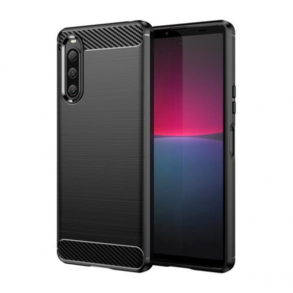 Silicon protecțiepentru telefon (rezistent la impact mediu, călcâi cu pernă de aer, periat, model de carbon) negru Sony Xperia 10 V (XQ-DC54)