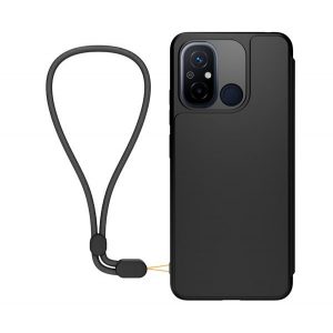 MADE FOR XIAOMI carcasa in picioare, efect piele (FLIP, deschidere laterala, suport card bancar, functie suport birou + curea pentru gat) NEGRU Xiaomi Redmi 12C