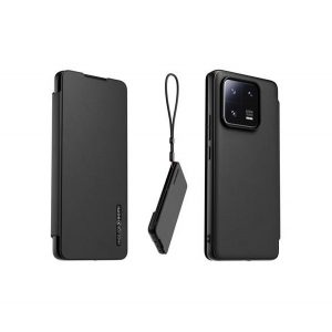 MADE FOR XIAOMI carcasa in picioare, efect piele (FLIP, deschidere laterala, suport card bancar, functie suport birou + curea pentru gat) NEGRU Xiaomi 13 Pro