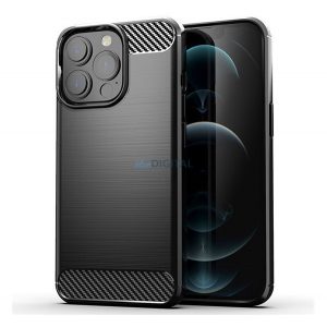 Protector de telefon din silicon (rezistență medie la impact, colț cu pernă de aer, periat, model carbon) NEGRU Realme 10