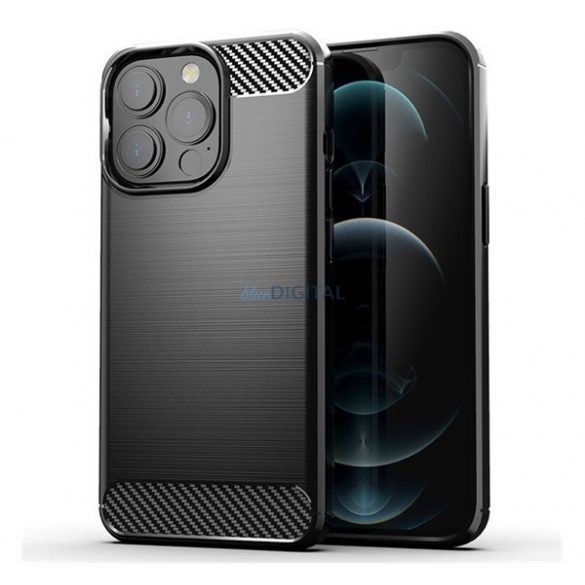 Protector de telefon din silicon (rezistență medie la impact, colț cu pernă de aer, periat, model carbon) NEGRU Realme 10