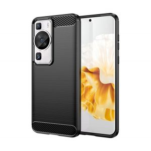 Protectie de telefon din silicon (rezistenta la impact mediu, colt cu perna de aer, periat, model carbon) NEGRU Huawei P60 Pro