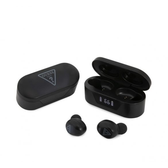 Căști bluetooth CG MOBILE GUESS TRIANGLE STEREO (v5.0, TWS, microfon, filtru de zgomot, IPX5 rezistent la apă + carcasă de încărcare) NEGRU