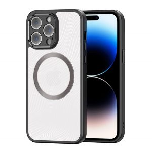 Protector de telefon din plastic DUX DUCIS AIMO (rezistență medie la impact, cadru din silicon, protecție pentru cameră, MagSafe, model ondulat) NEGRU Apple iPhone 14 Pro Max