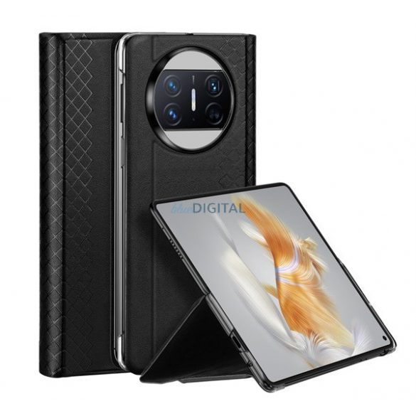 Protectie telefon din plastic DUX DUCIS BRIL (rezistenta medie la impact, spate cu efect piele, suport desktop, model romb) NEGRU Huawei Mate X3