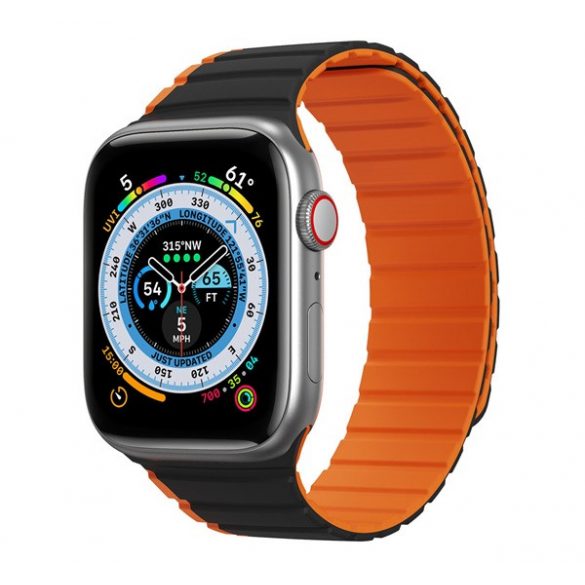 Curea de schimb DUX DUCIS (dimensiune personalizată, mare, silicon, 3D, magnetică) NEGRU/ORANGE Apple Watch Ultra 49 mm, Apple Watch Series 7 45 mm, Apple Watch Series 8 45 mm, Apple Watch Series 4 44 mm, Apple Watch Series 5 44 mm, Apple Watch Seri