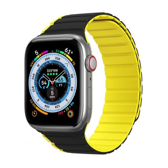 Curea de schimb DUX DUCIS (dimensiune personalizată, mică, silicon, 3D, magnetică) NEGRU/GALBEN Apple Watch Series 7 41mm, Apple Watch Series 8 41mm, Apple Watch Series 4 40mm, Apple Watch Series 5 40mm, Apple Watch Series 6 40mm, Apple Ceasuri Seri