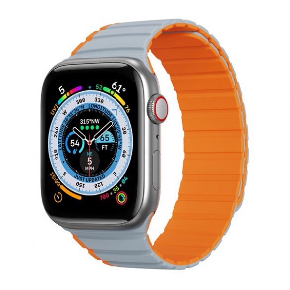 Curea de schimb DUX DUCIS (dimensiune personalizată, mare, silicon, 3D, magnetică) GRI/ORANGE Apple Watch Ultra 49 mm, Apple Watch Series 7 45 mm, Apple Watch Series 8 45 mm, Apple Watch Series 4 44 mm, Apple Watch Series 5 44 mm, Apple Watch Seria 