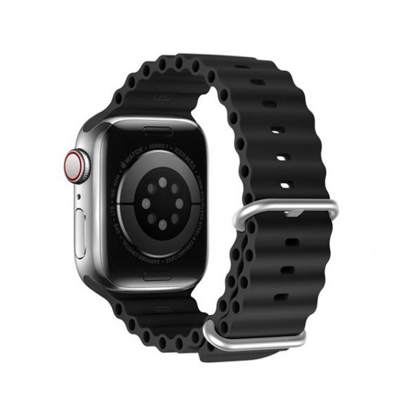 Curea DUX DUCIS (dimensiune personalizată, silicon, reglabilă, model Wave) negru Apple Watch Series 1 42mm, Apple Watch Series 2 42mm, Apple Watch Series SE 2 44mm, Apple Watch Series 7 45mm, Apple W