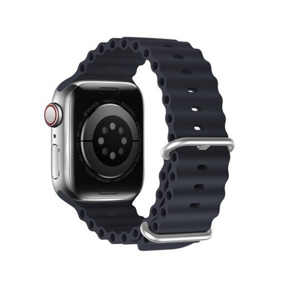 Curea de schimb DUX DUCIS (dimensiune personalizată, mare, silicon, reglabilă, ondulată) GR ÎNCHIS Apple Watch Series 7 45mm, Apple Watch Series 8 45mm, Apple Watch Series 4 44mm, Apple Watch Series 5 44mm, Apple Watch Series 6 44mm, Apple Watch Ser