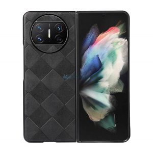 Protecție din plastic pentru telefon (rezistență medie la impact, spate cu efect piele, model pătrat 3D, premium) NEGRU Huawei Mate X3