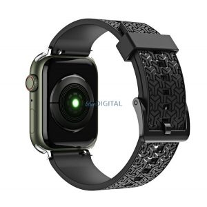 Curea de schimb (dimensiune personalizată, mică, silicon, 3D) NEGRU Apple Watch Series 7 41mm, Apple Watch Series 8 41mm, Apple Watch Series 4 40mm, Apple Watch Series 6 40mm, Apple Watch Series SE 2 40mm, Apple Watch Series SE 40mm, Aplic