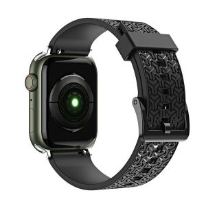 Curea de schimb (dimensiune personalizată, mare, silicon, 3D) NEGRU Apple Watch Series 7 45mm, Apple Watch Series 8 45mm, Apple Watch Series 4 44mm, Apple Watch Series 5 44mm, Apple Watch Series 6 44mm, Apple Watch Series SE 2 44mm, Măr